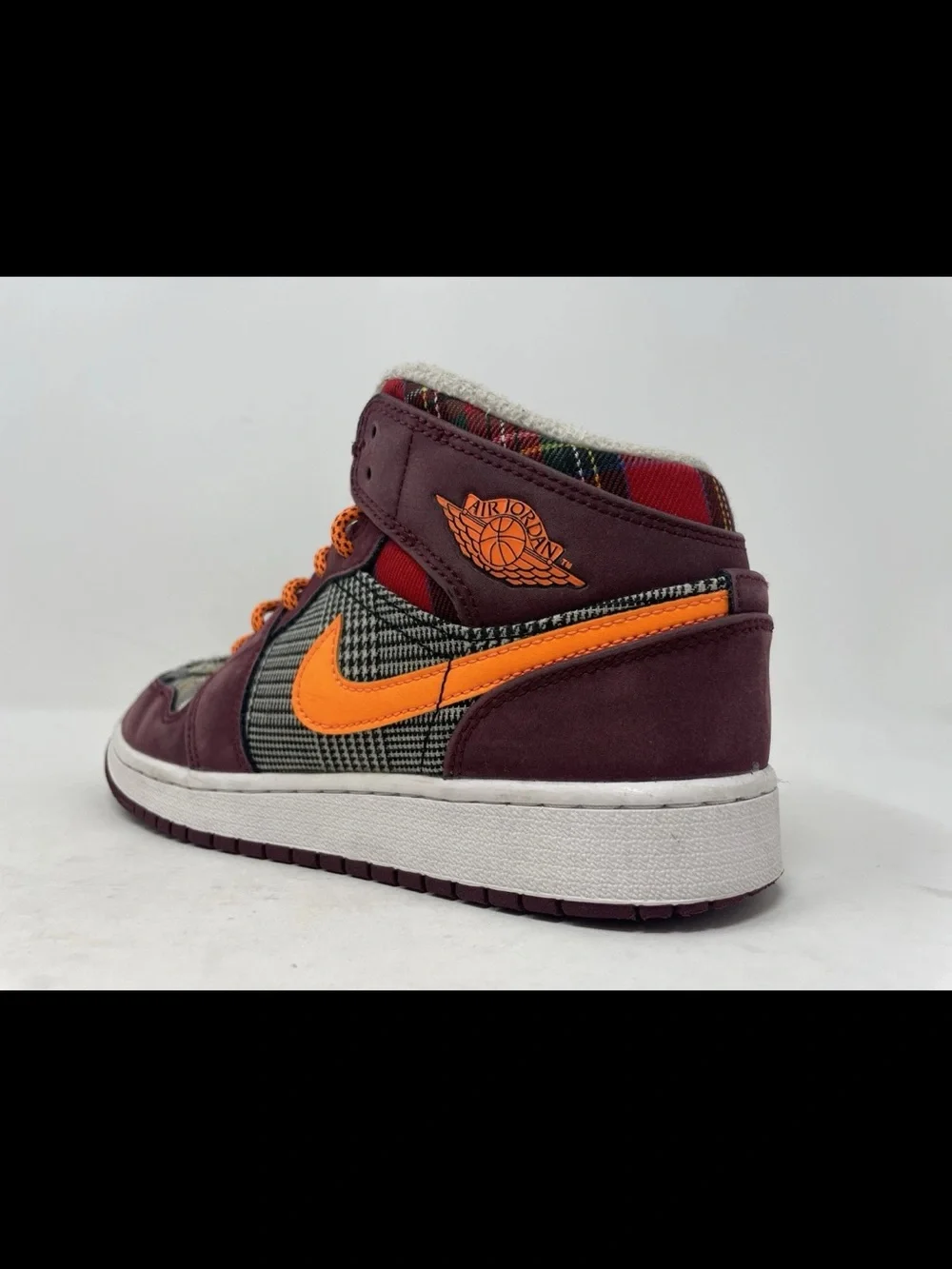 Size 5YUS - Nike Air Jordan 1 Mid Plaid Night Maroon Black White FD5460-608